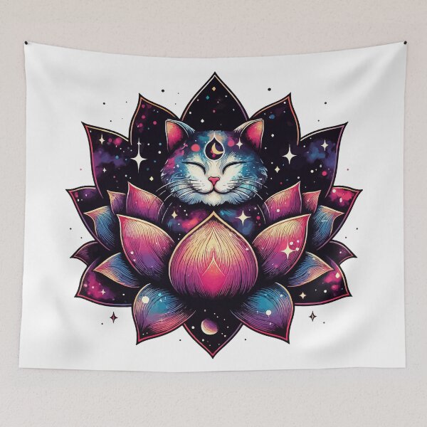 Item preview, Colorful Abstract Cosmic Cat in Lotus Flower designed and sold by TomFrontierArt.