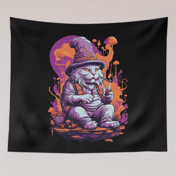 Item preview, Psychedelic Art Forest Mushrooms Goa Trance Cat designed and sold by LuminOrb.