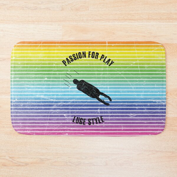 Item preview, Black silhouette of a luge runner against the background of rainbow stripes designed and sold by HarridanCreates.