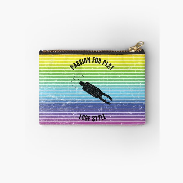 Item preview, Black silhouette of a luge runner against the background of rainbow stripes designed and sold by HarridanCreates.