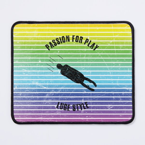 Item preview, Black silhouette of a luge runner against the background of rainbow stripes designed and sold by HarridanCreates.