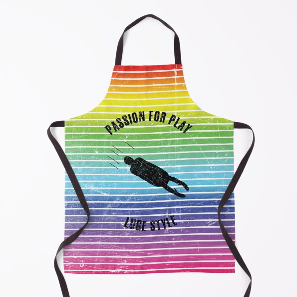 Item preview, Black silhouette of a luge runner against the background of rainbow stripes designed and sold by HarridanCreates.