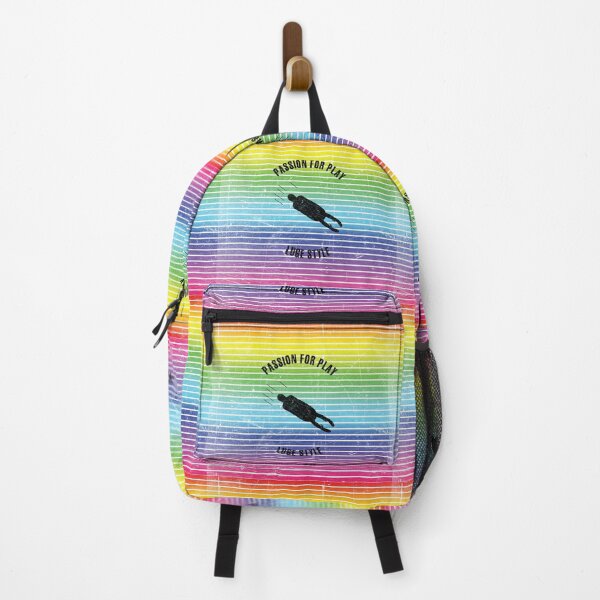 Item preview, Black silhouette of a luge runner against the background of rainbow stripes designed and sold by HarridanCreates.