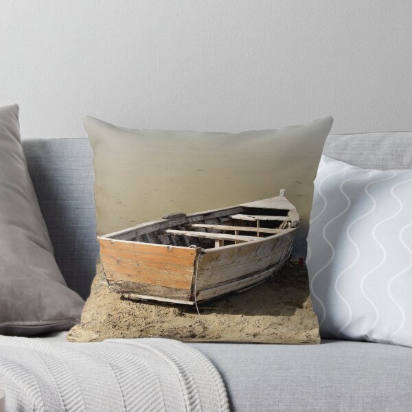 Fishing Boat in Pogradec Albania Throw Pillow