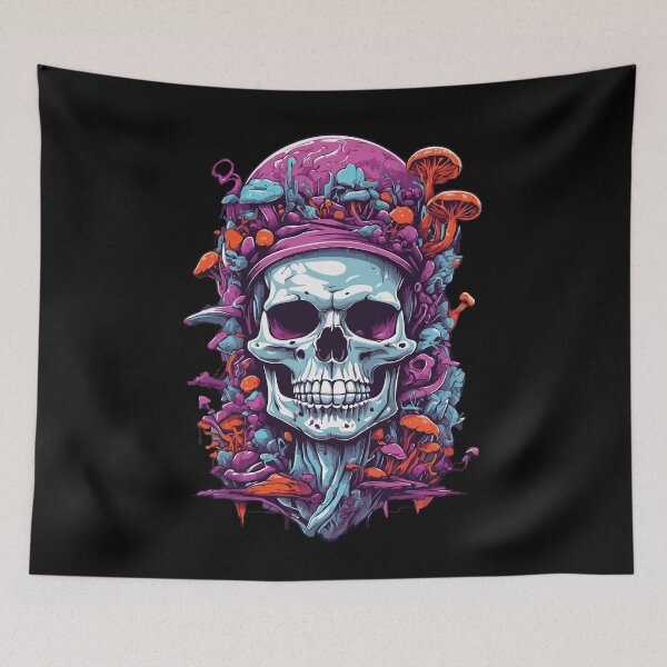 Item preview, Psychedelic Art and Forest Mushrooms Skull Design designed and sold by LuminOrb.