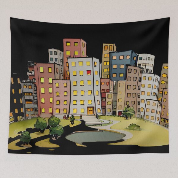Item preview, Cartoon cityscape at night designed and sold by Glenbobagins.