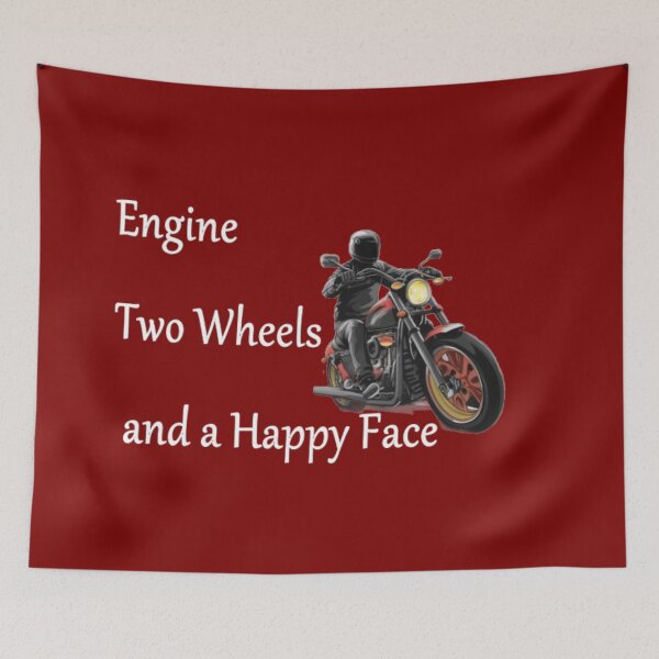 Item preview, Motorcyclist with the text 'Engine, two wheels and a happy face' designed and sold by Tomasz  Siennicki.