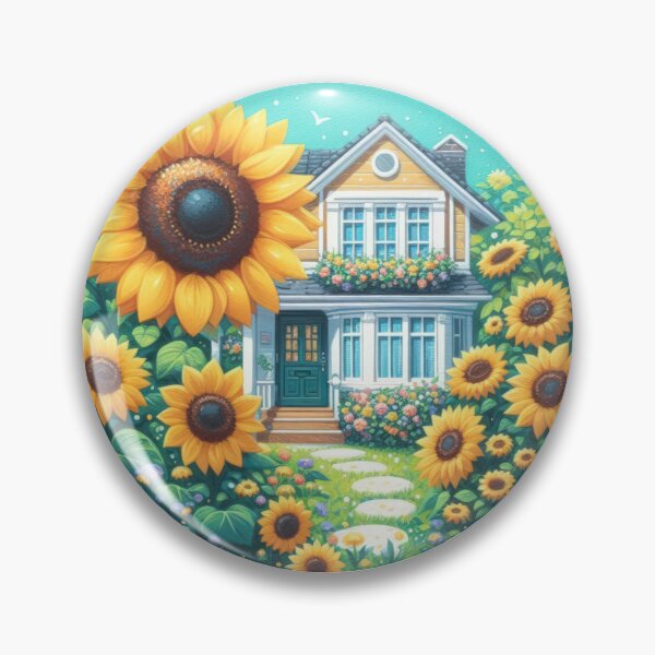 Item preview, sunflower in front of a house landscape floral flowers designed and sold by Expressions-Sel.