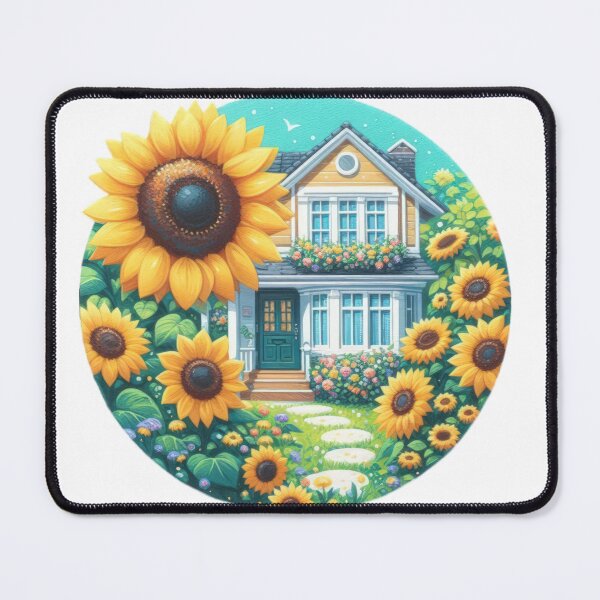 Item preview, sunflower in front of a house landscape floral flowers designed and sold by Expressions-Sel.