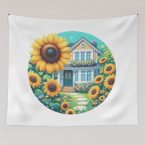 Item preview, sunflower in front of a house landscape floral flowers designed and sold by Expressions-Sel.