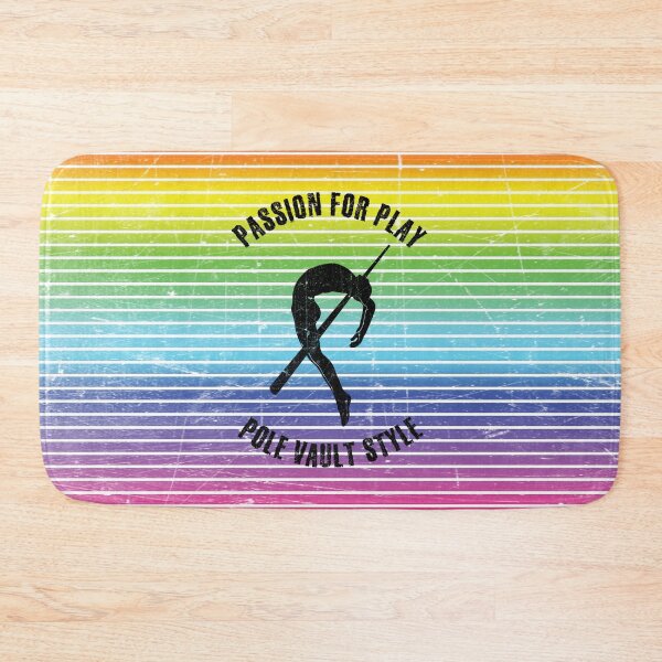 Item preview, Black silhouette of a pole vaulter against the background of rainbow stripes designed and sold by HarridanCreates.