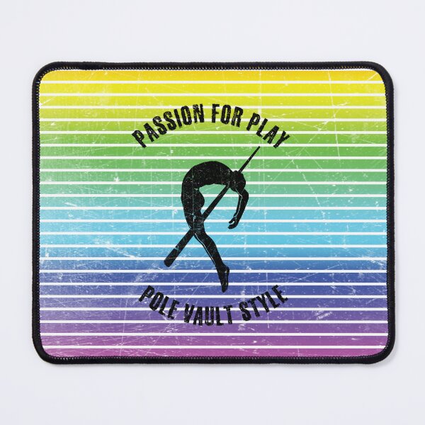 Item preview, Black silhouette of a pole vaulter against the background of rainbow stripes designed and sold by HarridanCreates.