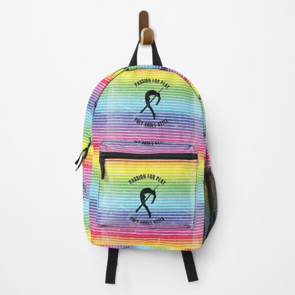 Item preview, Black silhouette of a pole vaulter against the background of rainbow stripes designed and sold by HarridanCreates.