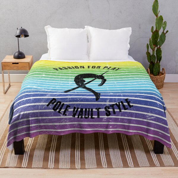 Item preview, Black silhouette of a pole vaulter against the background of rainbow stripes designed and sold by HarridanCreates.