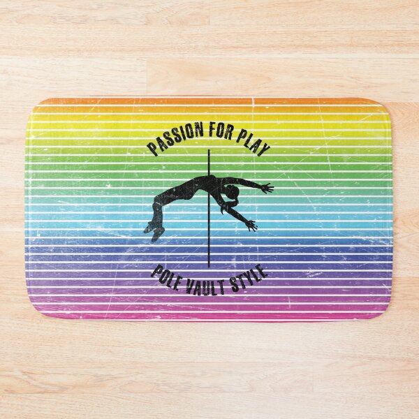 Item preview, Black silhouette of a female pole vaulter against the background of rainbow stripes designed and sold by HarridanCreates.