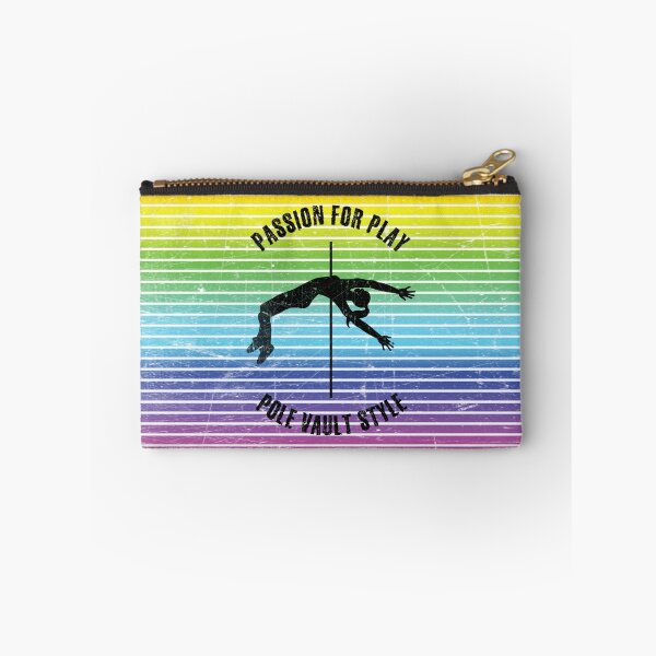 Item preview, Black silhouette of a female pole vaulter against the background of rainbow stripes designed and sold by HarridanCreates.