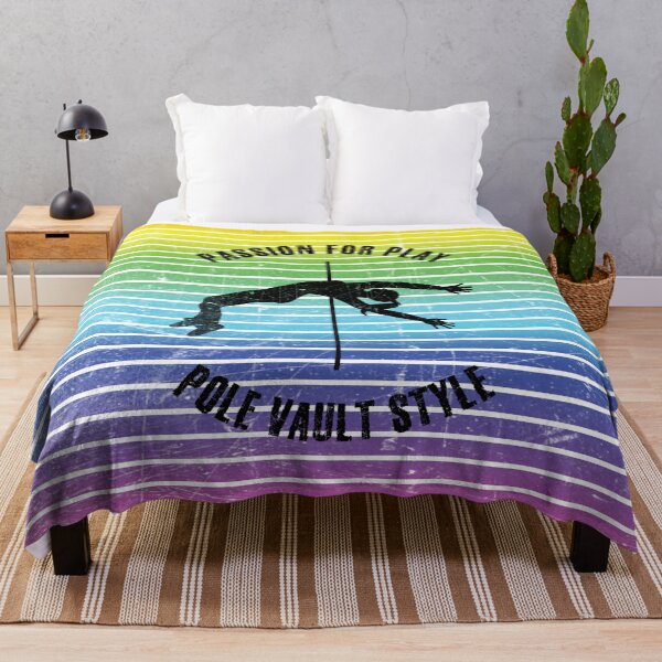 Item preview, Black silhouette of a female pole vaulter against the background of rainbow stripes designed and sold by HarridanCreates.