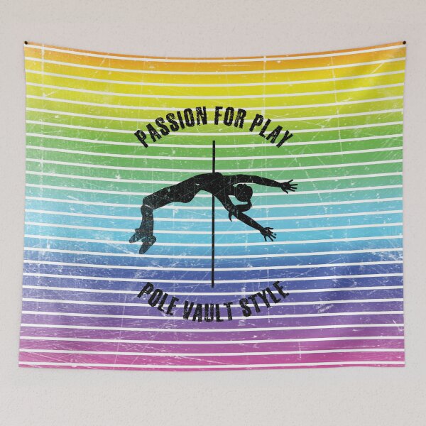 Item preview, Black silhouette of a female pole vaulter against the background of rainbow stripes designed and sold by HarridanCreates.