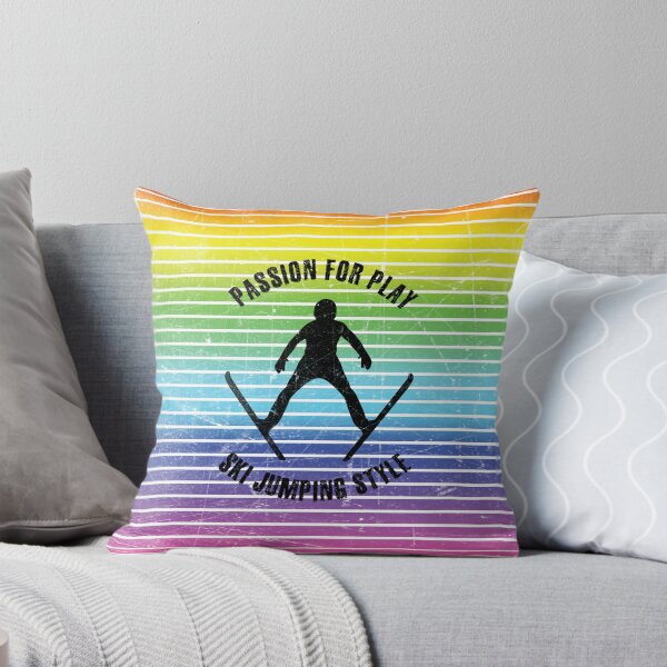 Item preview, Black silhouette of a ski jumper against the background of rainbow stripes designed and sold by HarridanCreates.