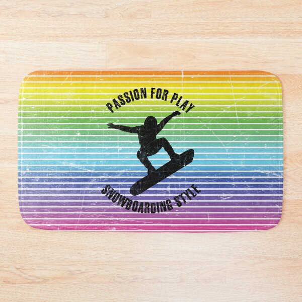 Item preview, Black silhouette of a snowboarder against the background of rainbow stripes designed and sold by HarridanCreates.