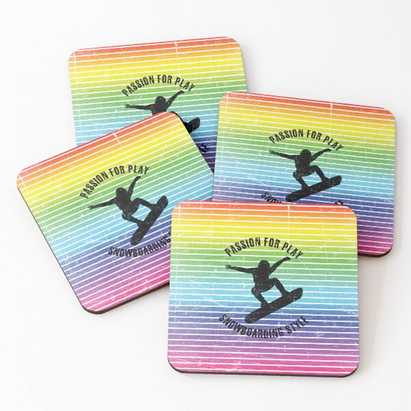 Item preview, Black silhouette of a snowboarder against the background of rainbow stripes designed and sold by HarridanCreates.