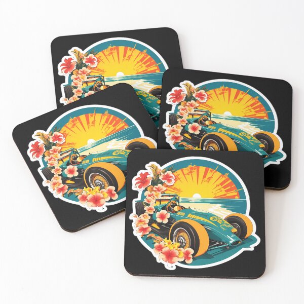 Item preview, Vintage Retro Racecar at Sunset with Hawaii Orchids designed and sold by NautiChic.