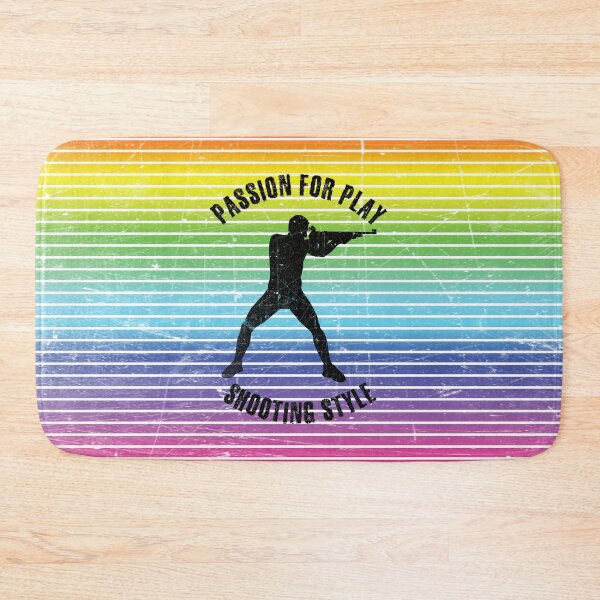 Item preview, Black silhouette of a shooter against the background of rainbow stripes designed and sold by HarridanCreates.