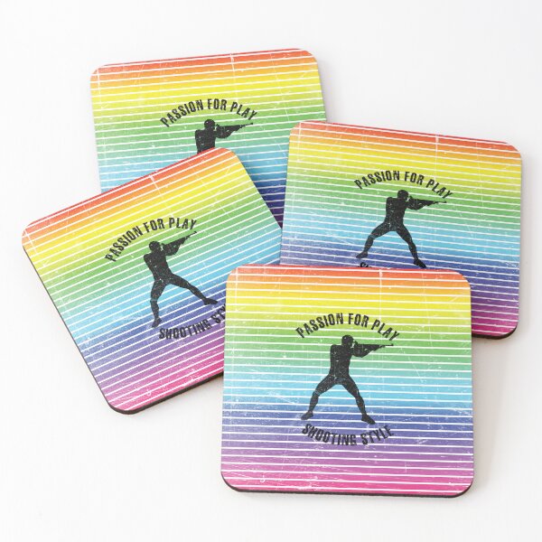 Item preview, Black silhouette of a shooter against the background of rainbow stripes designed and sold by HarridanCreates.