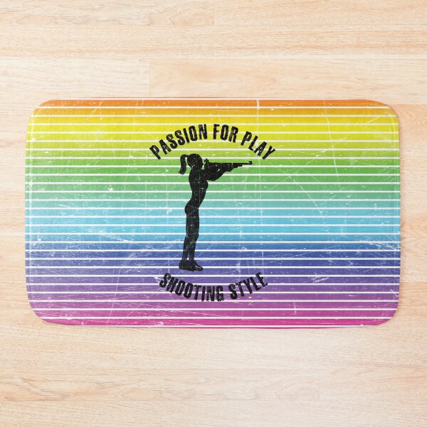 Item preview, Black silhouette of a female shooter against the background of rainbow stripes designed and sold by HarridanCreates.