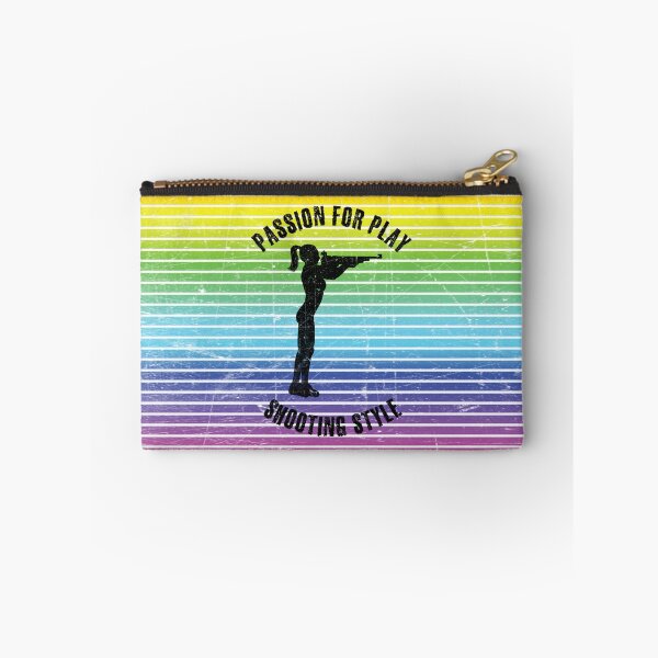 Item preview, Black silhouette of a female shooter against the background of rainbow stripes designed and sold by HarridanCreates.