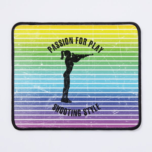 Item preview, Black silhouette of a female shooter against the background of rainbow stripes designed and sold by HarridanCreates.