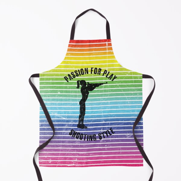 Item preview, Black silhouette of a female shooter against the background of rainbow stripes designed and sold by HarridanCreates.