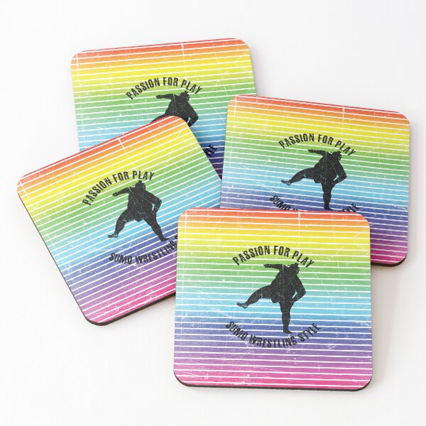 Item preview, Black silhouette of a sumo wrestler against the background of rainbow stripes designed and sold by HarridanCreates.