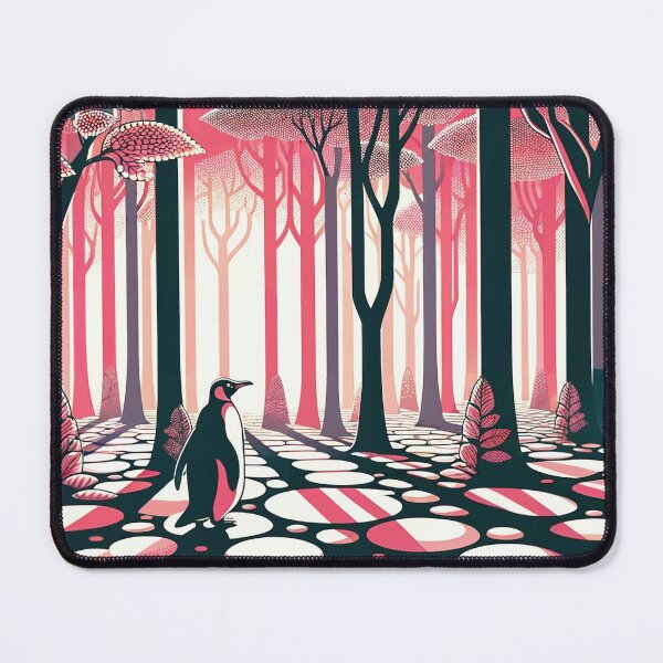 Item preview, Penguin In Pink Salmon Dark Magical Mystical Geometric Nostalgia Forest With Trees designed and sold by PenguinForests.