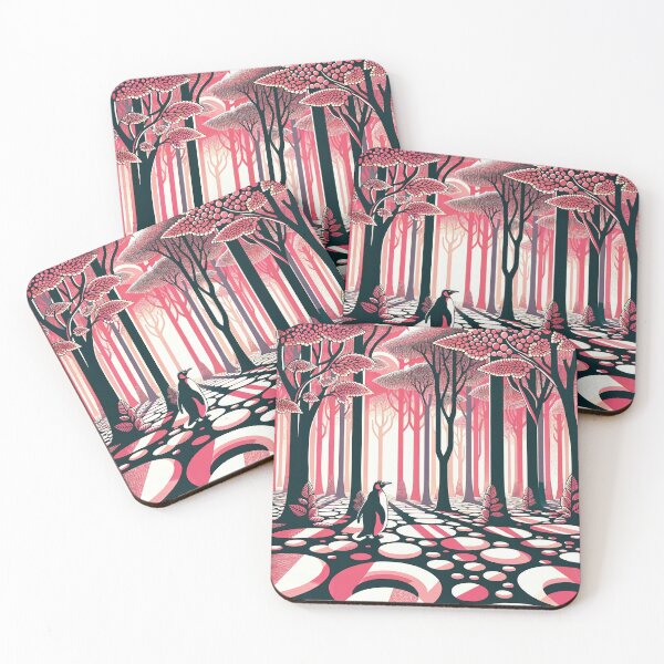 Item preview, Penguin In Pink Salmon Dark Magical Mystical Geometric Nostalgia Forest With Trees designed and sold by PenguinForests.