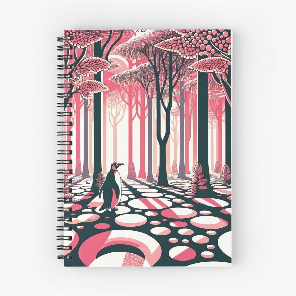 Item preview, Penguin In Pink Salmon Dark Magical Mystical Geometric Nostalgia Forest With Trees designed and sold by PenguinForests.