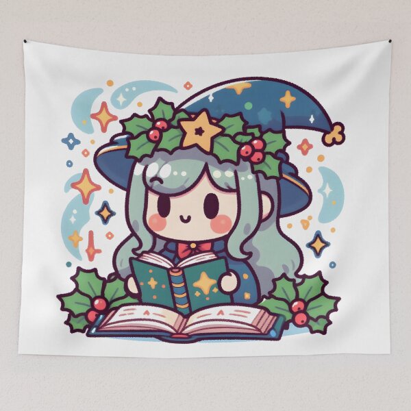 Item preview, Kawaii Merry Witch With Holly Crown designed and sold by CanvasCutie.