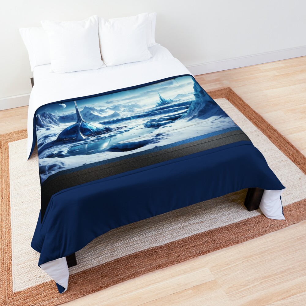 A Glacial Domed City On The Arctic Planet Hasplidian Stunning AI Concept Art by Xzendor7 Decorative Comforter