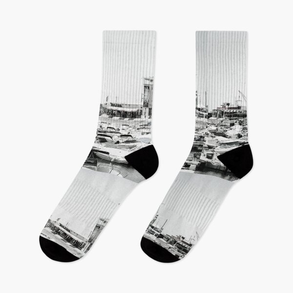 Item preview, Boats in Harbor Faro Black and White designed and sold by eddiebarronshop.