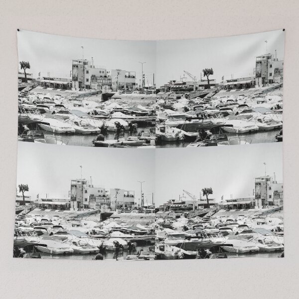 Item preview, Boats in Harbor Faro Black and White designed and sold by eddiebarronshop.