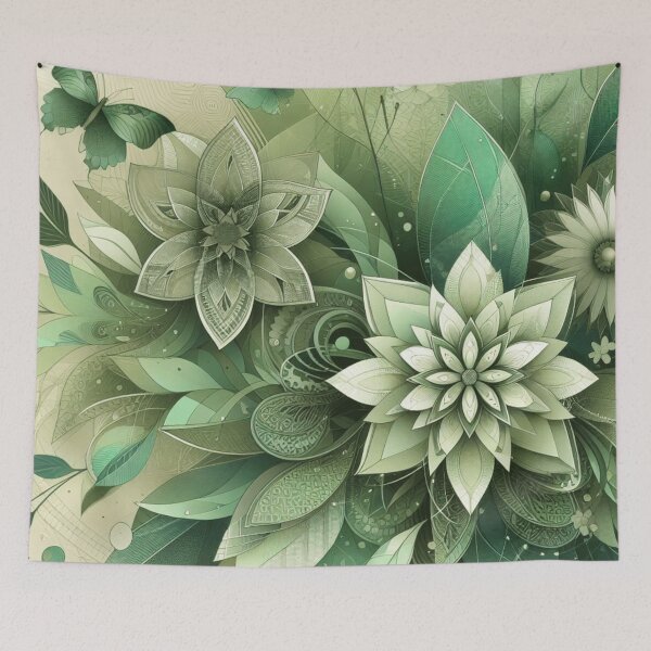 Item preview, green floral patterns, watercolor designed and sold by asbno19.