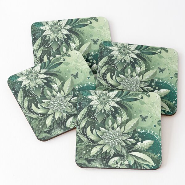 Item preview, green floral patterns, watercolor designed and sold by asbno19.