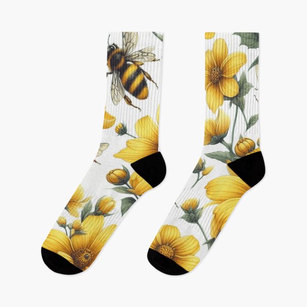 Item preview, Yellow flowers pattern with bees, watercolor designed and sold by asbno19.