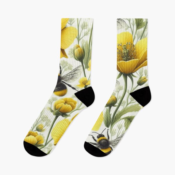 Item preview, Yellow flowers pattern with bees, watercolor designed and sold by asbno19.