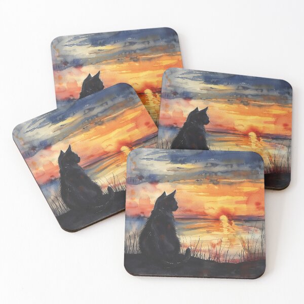 Item preview, Waterpainted Cat watching Sunset designed and sold by CatsAndDogs-TF.