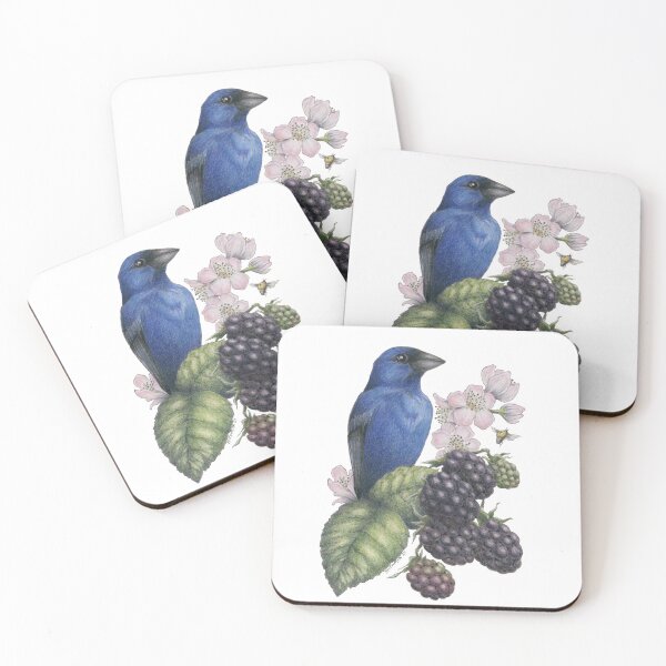 Item preview, Indigo Bunting Blackberries designed and sold by hnewmanart.