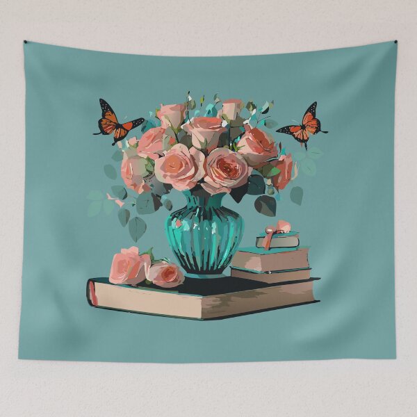 Item preview, glass vase with roses books and butterflies designed and sold by Firas Aljazzar.