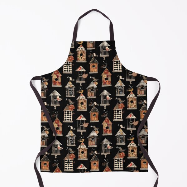 Item preview, Rustic Charm: Folk Art Birdhouses and Birds on Black Background designed and sold by David Balzen.