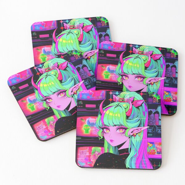 Item preview, Cyber Neon Arcade Fantasy Anime Girl designed and sold by bubblegoth.