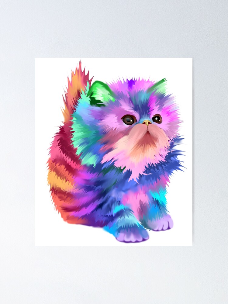 Bunter Regenbogen Niedliche Psychedelische Schone Lustige Katzchen Katzen Fantasie Kunst Poster Von Starchild777 Redbubble